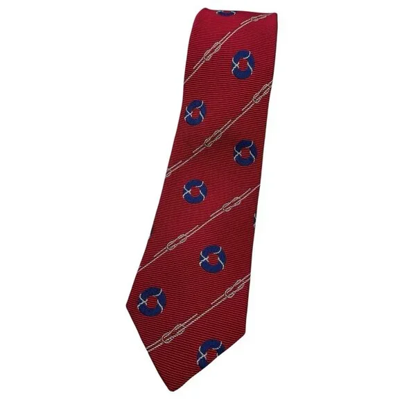 TURNBULL & ASSER Men's 100% Silk Necktie LUXURY Red Rope Life Buoy W:3.6" EUC - Picture 1 of 4